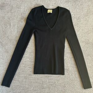 Torn by Ronny Kobo Black V-Neck Long Sleeve Top
